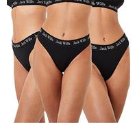 Jack Wills Womens Deptford Multipack Thong 3 Pack Briefs Cotton Stretch Black 8 (XS)