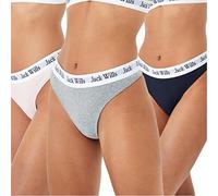 Jack Wills Womens Deptford Multipack Thong 3 Pack Briefs Cotton Stretch Pink/Navy/Grey 8 (XS)