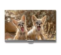 Jackal Cub in The Desert Business Card Wallet Credit Card Holder Metal Square Small Pocket Purse
