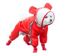 Jackanna All-Inclusive Puppy Dog Rain Four Feet Waterproof Teddy Bichon Pet Small Dog Dirty Rain Clothes with Feet Rain Coat (Red Bear, M)