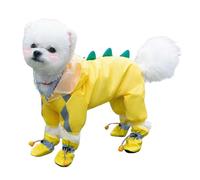 Jackanna All-Inclusive Puppy Dog Rain Four Feet Waterproof Teddy Bichon Pet Small Dog Dirty Rain Clothes with Feet Rain Coat (Yellow Dinosaur, L)