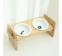 Jackanna Bamboo Wooden Cat Bowl HolderDouble Ceramic Cat Bowl FeederWooden Cat Food BowlRemovable and WashableSlanted MouthAnti-Tip Pet Bowl Holder Protects Pet's Spine (Double Bowl Stand)