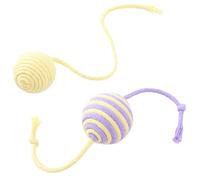 JACKANNA Cat Toy Ball, Tease Cat Ball, Self-Hearing Boredom Relief Cat Chewing Ball, Cat Teething Wool Ball Pet Toy with Rope and Bell (Yellow)