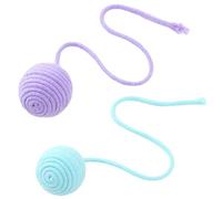 JACKANNA Cat Toy Ball, Tease Cat Ball, Self-Hearing Boredom Relief Cat Chewing Ball, Cat Teething Wool Ball Pet Toy with Rope and Bell (Purple)