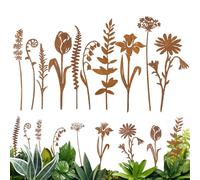 JACKANNA Garden Decoration Vintage Pack of 10 Garden Stakes Spring Flower Stake Rust Decorative Flowers Retro Decoration for Garden Yard Patio Balcony Flower Pot Decoration (10 Ferns)