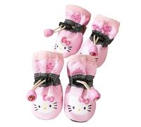 JACKANNA Paw Protection Dog Shoes, Non-Slip Sole Winter Dog Boots with Reflective Strap, Dog Snow Boots for Small and Medium Dogs (Pink Cat Head (Four Seasons), L)
