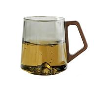 JACKANNA Smokey Grey Glass Slanted Coffee Cups with Wooden Handle, Water Drinking Cup Retro Creative Mountain Bottom Glass Mug, 450 ml Heat Resistant Glasses Mug, for Latte, Hot & Cold Drinks (2)