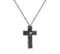 JACKANNA Thanos Cross Necklace Men: Antique Silver Stainless Steel Korean Squid Game 3D Cross Necklace with Secret Compartment with Dark Box Ten Character Cosplay Cross Chain Silver Men, Nicht haben