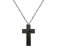 JACKANNA Thanos Cross Necklace Men: Antique Silver Stainless Steel Korean Squid Game 3D Cross Necklace with Secret Compartment with Dark Box Ten Character Cosplay Cross Chain Silver Men, Nicht haben