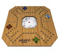 Jackaroo Board Game - 2-4 Player Cards and Marbles Game - Wooden Foldable Board With Middle Opening (Oak)