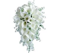 Jackcsale Wedding Bouquet for Bride, White Calla Lily Water Drop Waterfall Romantic Wedding Artificial Flowers Bouquets Cascading Bridal Bouquets for Wedding Ceremony and Anniversary Home Decor, A