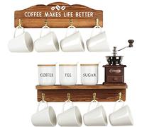 JACKCUBE Design Coffee Mug Rack, Wall Mounted Wooden 12 Cup Holder Organizer with Coffee Sign for Home Kitchen Cafe Decor - MK737A