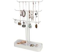 JACKCUBE DESIGN Metal 3 Tier Jewellery Display Stand Tree Organiser Bracelet Necklace Holder Rack Hanger Tower with Earring Ring Tray Storage Tabletop(White, 30.7 x 10.4 x 40.8 cm) - :MK320F