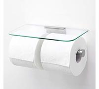 JACKCUBE DESIGN Toilet Paper Holder - Bathroom Kitchen Roll holder, Shelf Dual holder for Mobile Phone, Tissue Hanger -Wall Stainless Steel MK428 (Glass Type2)