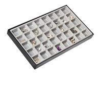 JackCubeDesign 40 Compartments Stackable Leather Jewellery Tray Earring Necklace Bracelet Ring Organiser Display Storage Box(Set of 1, Black, 40.6 x 24.4 x 4 cm)- :MK212-3A