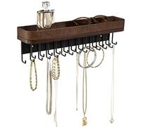 JackCubeDesign Hanging Jewellery Organiser Necklace Hanger Bracelet Holder Wall Mount Necklace Organiser with 25 Hooks(Brown/41.6 x 12.4 x 7.4 cm) - MK124A