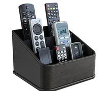 JackCubeDesign Remote Control Holder with 3 Compartments, PU Leather Remote Caddie Desktop Organiser for TV, DVD, Blu-Ray, Media Player, Heater Controllers (Black) - MK122B