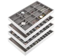 JackCubeDesign Stackable Leather Jewellery Tray Earring Necklace Bracelet Ring Organiser Display Storage Box(Set of 4, White, 40.6 x 24.4 x 4 cm)-MK212-2ABCD