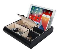 JackCubeDesign Valet Tray Leather Multi Catch all Storage Box Men’s Dresser Desk Organiser Jewellery Accessories Night Stand for Keys, Phone, Wallet, Coin, Jewellery(Black) - :MK318A