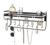 JackCubeDesign Wall Mounted classic Black Iron Designer made Cosmetics Storage Shelf w/Necklace Jewellery Organiser Shelf Earrings Holder - :MK238A