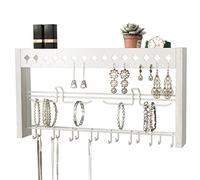 JackCubeDesign - Wood Wall Mount Jewelry Organizer with Metal Hooks for Necklaces, Ring, Earrings (White Wood) - MK460C