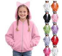 Jacket for Girls Zip up Sweatjacket with Cute Hood Zipper Plain Hoodie Kids Cotton Lightweight Hooded Jumper Sweatshirt Clothes Casual Fashion Outerwear Soft Hoodies (Hot Pink, 5-6 Years)