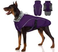 Jacket for Large Dogs, Winter Thick Coats Waterproof Soft Fleece Jacket Puffer Padded Dog Underbelly Coat Doberman with Adjustable Straps(Purple, XL)