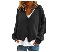 Jacket For Women UK Plus Size Knitted Cardigan Solid Button Down Sweater French Cashmere Cardigan Winter Open Front Casual Coats Solid Long Sleeve Knitted Jacket Loose Fit Top Knitwear Black L