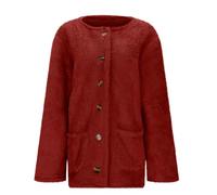 Jacket for Women, Women's Casual Long Sleeve Buttoned Pocket Fleece Cardigan Coat with Round Neck Solid Color Womens Half Zip Hoodie Active Jacket Waterproof Jackets Outerwear Overcoat