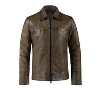 JACKET HUNTER Men’s Vintage Phonics Brown Leather Jacket - Real Leather Biker Jacket for Men, Retro Distressed Motorcycle Style (UK, Alpha, 6XL, 7XL, Regular, Regular, 6XL)