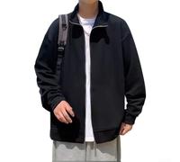Jacket, M-4XL Loose Fit Open Cardigan with Zipper Lapel Collar Long Sleeve Sporty Casual Outerwear for Men Daily Holiday Party Wear(M Black)
