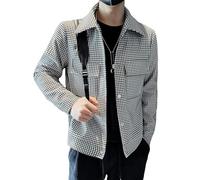 Jacket Men's Autumn and Winter Houndstooth Workwear Loose Jacket Men's Casual Lapel Top-Black-2XL