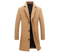 Jacket Men's Coat Slim Fit Wool Coat Men's Long Thick Trench Coat Collar Warm Coat Leisure Winter Coats Lightweight Blazer Winter Suit Jacket Business Transition Coat Elegant Men's Coat, khaki, XXL