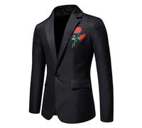 Jacket Men's Slim Fit Men's Rose Embroidery Jacket Elegan Lapel Coat Casual Elegant Blazer Suit Jacket Men's Blazer Jacket Festival Outfit for Office Business Wedding Party, black, XL