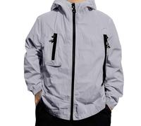 Jacket Mens Waterproof Lightweight Jacket Hoody Quick Dry Full Zip Hooded Baggy Windbreaker Outdoor Casual Hiking Unisex Packable Windproof Raincoats Safety Comfortable Warm Hiking Sweatwear Grey
