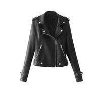 Jacket Women's Faux Leather Lapel Jacket Long Sleeve Zipper Jacket Tops Women, Black, M
