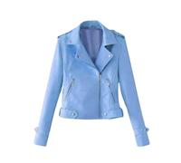 Jacket Women's Faux Leather Lapel Jacket Long Sleeve Zipper Jacket Tops Women, Light Blue, XL