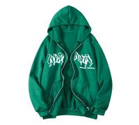 Jacket Zip Up Hoodies Hip Hop Sweatshirt Goth Print Hooded Jacket Street Fashion Unisex Drawstring Sweat Jacket with 90s E Girl Top Long Cardigans for Women, Green, XL