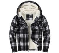 JACKETOWN Men's Fleece Jackets Checked Flannel Shirt Long Sleeve Casual Work Plaid Shirt Full Zip Up Warm Hoodie WinterJacke Outwear Lined Padded Lumberjack Checked Black