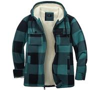 JACKETOWN Men's Fleece Jackets Checked Flannel Shirt Long Sleeve Casual Work Plaid Shirt Full Zip Up Warm Hoodie WinterJacke Outwear Lined Padded Lumberjack Checked