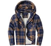 JACKETOWN Men's Fleece Jackets Checked Flannel Shirt Long Sleeve Casual Work Plaid Shirt Full Zip Up Warm Hoodie WinterJacke Outwear Lined Padded Lumberjack Checked