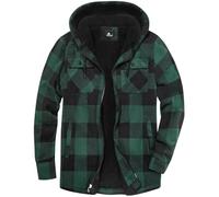 JACKETOWN Men's Fleece Jackets Checked Flannel Shirt Long Sleeve Casual Work Plaid Shirt Full Zip Up Warm Hoodie WinterJacke Outwear Lined Padded Lumberjack Checked