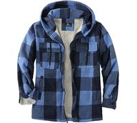 JACKETOWN Men's Hoodies Flannel Jacket Windproof Thick Warm Coat Plaid Shirt Fleece for Man Sweatshirt Lined with Zipper Hooded Pockets