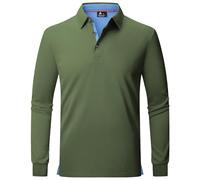 JACKETOWN Mens Polo Shirts Long Sleeve Breathable Work Polo Shirt Adult Casual Button Down Business Shirts Golf Sport T Shirt,Army Green,L