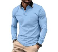 JACKETOWN Mens Polo Shirts Long Sleeve Breathable Work Polo Shirts Adult Casual Button Down Golf Tennis T Shirt,Moon Blue,M