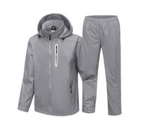 JACKETOWN Men's Rain Suit Waterproof Rain Jacket & Trousers Golf Rian Suit Jacket Windproof Motorbike Hooded Rain Gear Work Wear Lightweight Fishing Rainwear with Pockets M-3XL