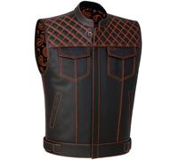 Jackets 4 Bikes SOA Men's Motorcycle Vest, Geniune Buffalo Leather, Back Armor, Inside Pockets, Motorbike Riding Club Vests Paisley Orange L