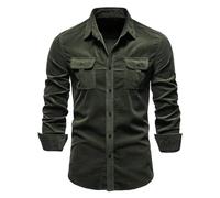 Jackets for Men UK Casual Corduroy Long Sleeve Summer Button Down Work Cowboy Shirts Lightweight Smart Western Business Vintage Adult Lapel Shirt Green