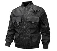 Jackets For Men Uk Multi Pockets Retro Cargo Jacket Lightweight Waterproof Jacket Full-Zip Stand Collar Bomber Jackets Regular Fit Elasticated Cuffs Sportwear Work Walking Hiking