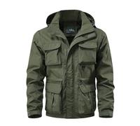 Jackets For Men Uk Multi Pockets Versatile Cargo Jacket Full-Zip Hooded Windbreaker Mesh Lined Breathable Outerwear Solid Color Regular Fit Sweatshirt Oversized Autumn Winter Coats M-5Xl